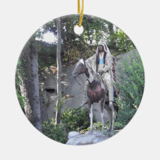 Native American Indian Chief with Horse Ceramic Ornament