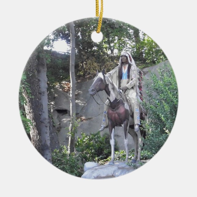 Native American Indian Chief with Horse Ceramic Ornament (Front)