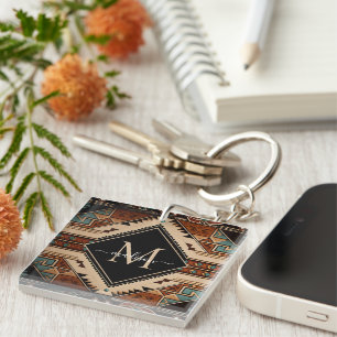 Native American Indian Culture Boho Style Monogram Keychain