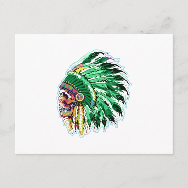 Native american indian green featehrs silhoutte postcard (Front)