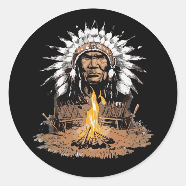 Native American Indian Headdress Chief Camp Classic Round Sticker (Front)