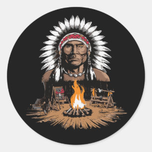 Native American Indian Headdress Chief Camp Classic Round Sticker