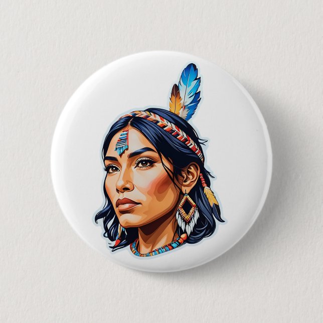 Native American Indian Lady 2 Inch Round Button (Front)