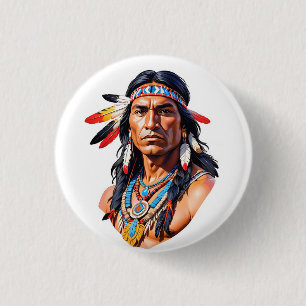 Native American Indian Man 1 Inch Round Button