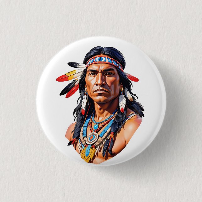 Native American Indian Man 1 Inch Round Button (Front)