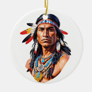 Native American Indian Man Ceramic Ornament