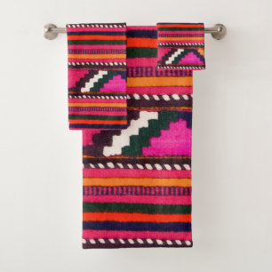 Native American Indian pink texture design Bath Towel Set