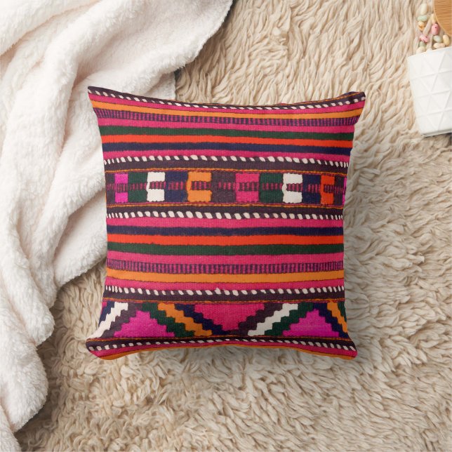 Native American Indian pink texture design Throw Pillow (Blanket)