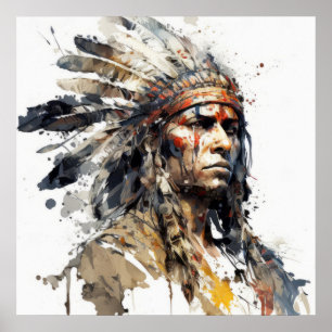 Native American Indian Portrait Warrior Painting  Poster