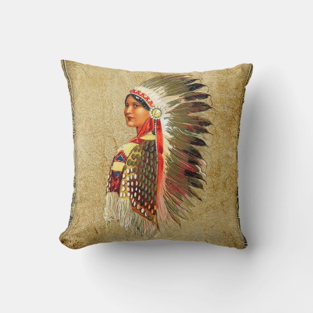 Native American Indian Princess Throw Pillow (Front)
