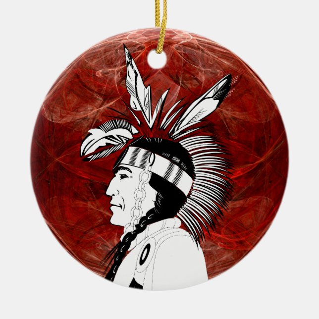 Native American Indian Profile Ceramic Ornament (Front)