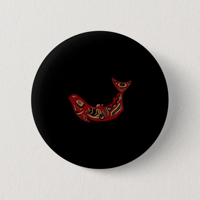 Native american indian salmon fish totem pacific 2 inch round button (Front)
