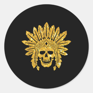 Native American - Indian - Skull - Authentic - War Classic Round Sticker