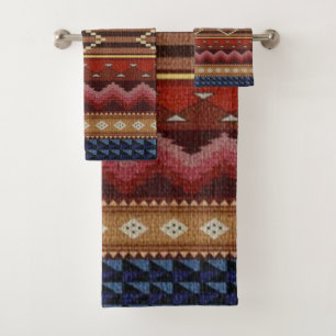 Native American Indian Southwest Red Decorative Bath Towel Set