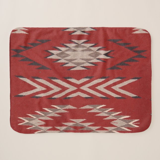 Native American Indian Southwest Red Pattern Sherpa Blanket (Front (Horizontal))
