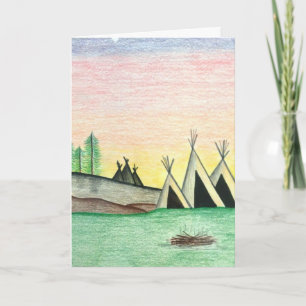 Native American Indian Teepee Folk Art Card
