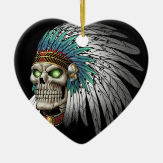 Native American Indian Tribal Gothic Skull Ceramic Ornament
