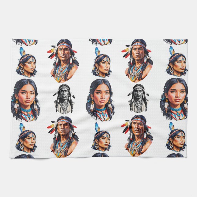 Native American Indian Tribe Pattern Design  Kitchen Towel (Horizontal)