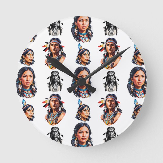 Native American Indian Tribe Pattern Design  Round Clock (Front)