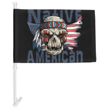 Native American Indian Warrior Skull USA Flag
