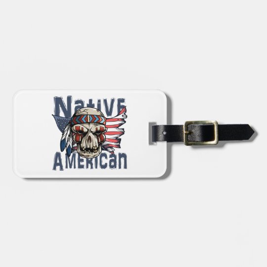 Native American Indian Warrior Skull USA Flag Luggage Tag