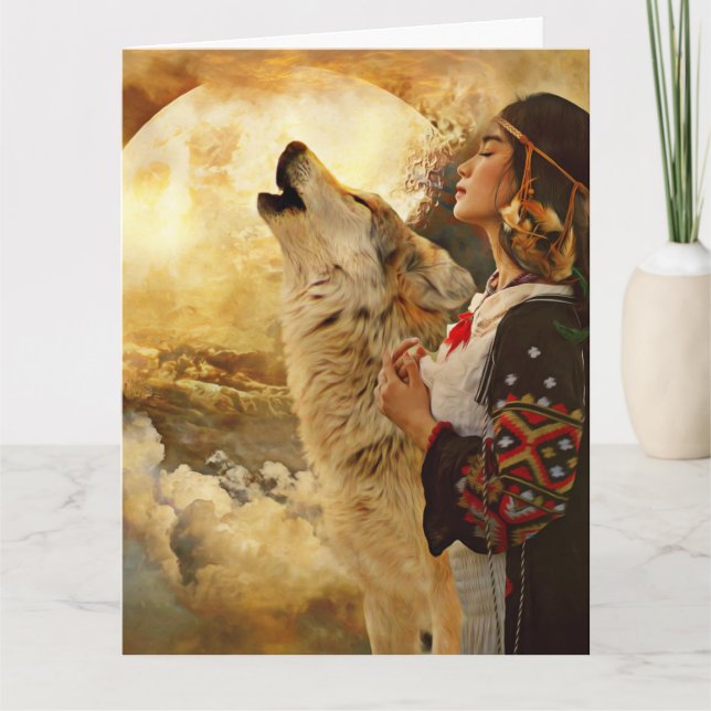 NATIVE AMERICAN INDIAN WOMAN BIRTHDAY GREETING CARD (Front)