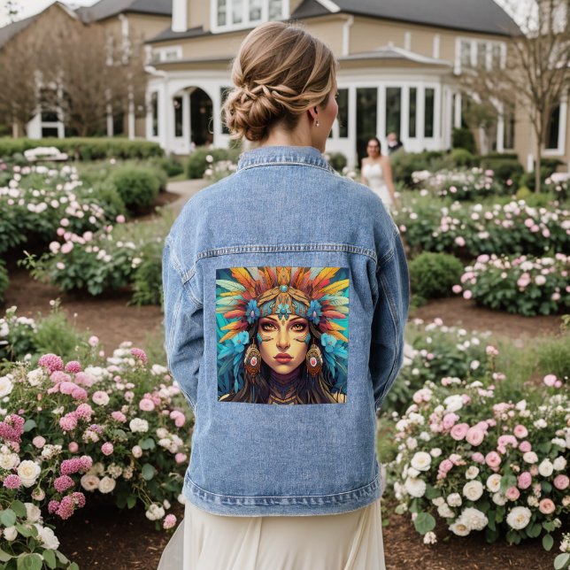 NATIVE AMERICAN INDIAN WOMAN Denim jean Jacket (Wedding Back)