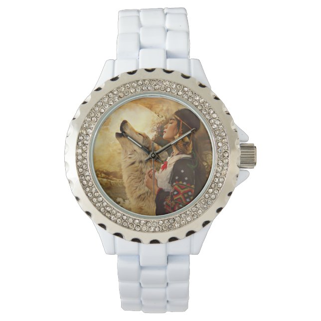 NATIVE AMERICAN INDIAN WOMAN WRIST WATCH (Front)