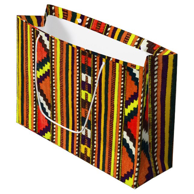 Native American Indian yellow design Large Gift Bag (Front Angled)
