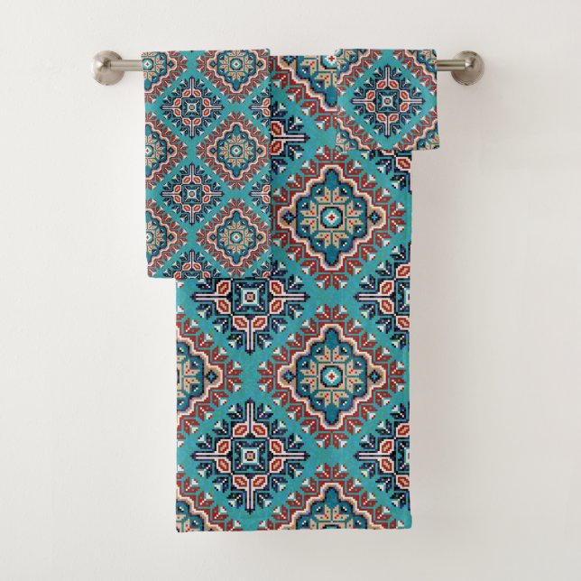 Native American Indians Navajo Mosaic Pattern  Bath Towel Set (Insitu)