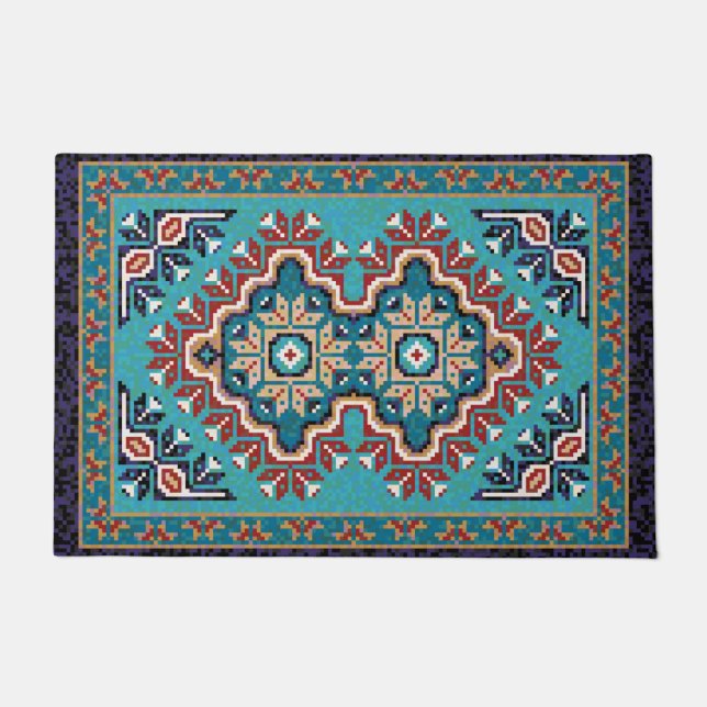 Native American Indians Navajo Mosaic Pattern Door Doormat (Front)