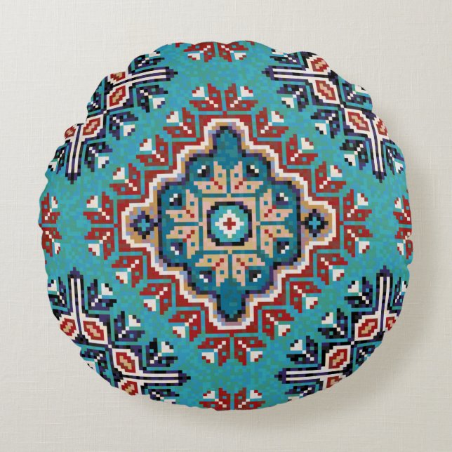 Native American Indians Navajo Mosaic Pattern  Round Pillow (Front)