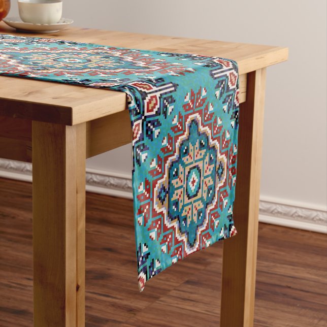Native American Indians Navajo Mosaic Pattern Short Table Runner (In Situ)