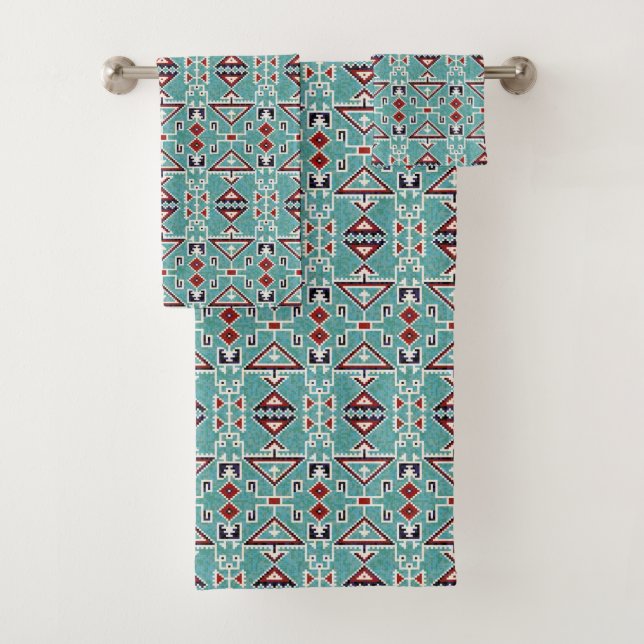 Native American Indians Navajo Pattern Medium  Bath Towel Set (Insitu)