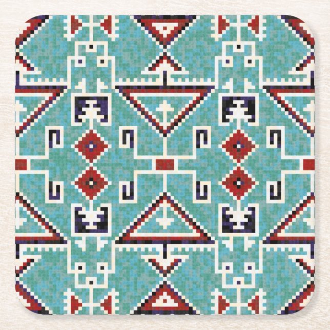 Native American Indians Navajo Pattern Square Paper Coaster (Front)