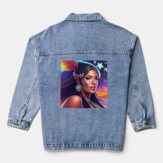 NATIVE AMERICAN INDIEN FEMME Denim jean Jacket (Verso)