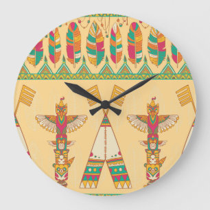 Native American Indigenous Ornamental Background. Large Clock