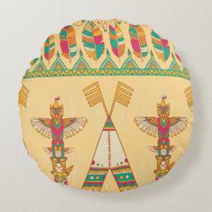 Native American Indigenous Ornamental Background. Round Pillow