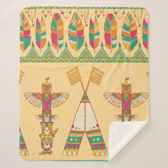 Native american indigenous ornamental seamless pat sherpa blanket (Front)