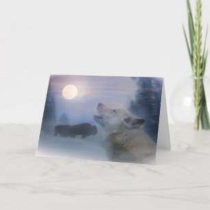 Native American Inspired Holiday Card Wolf Buffalo