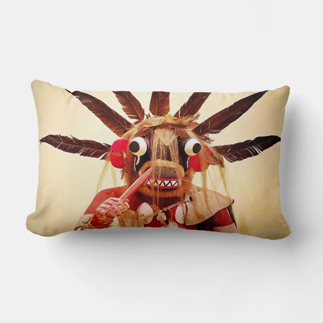 Native American Kachina Doll Wood Face Photo Lumbar Pillow (Front)