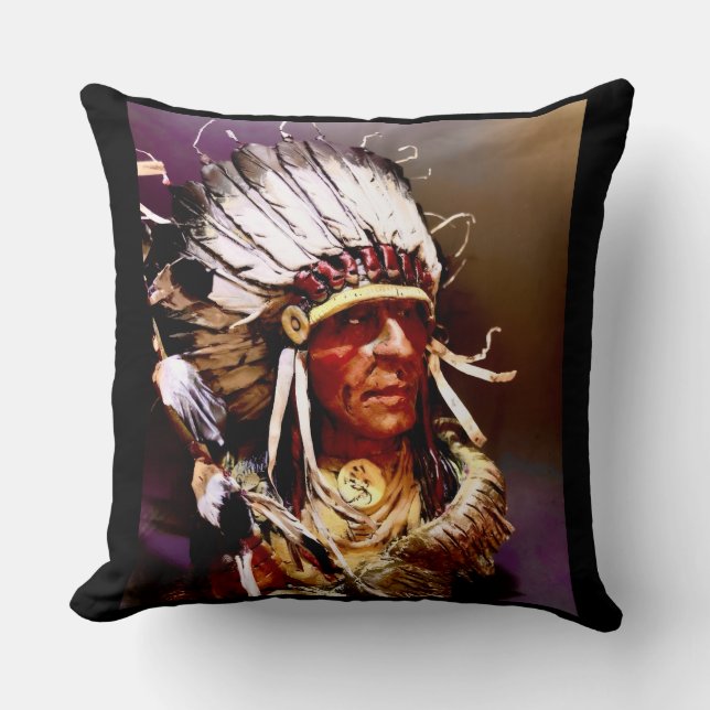 Native American "Kiowa Chief" art Throw Pillow (Front)