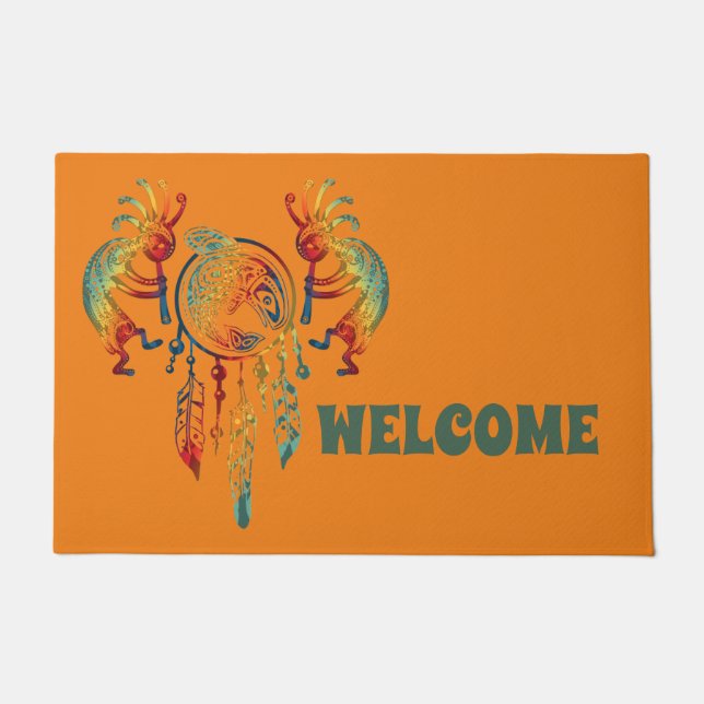 Native American Kokopelli Whale Dreamcatcher 1 Doormat (Front)