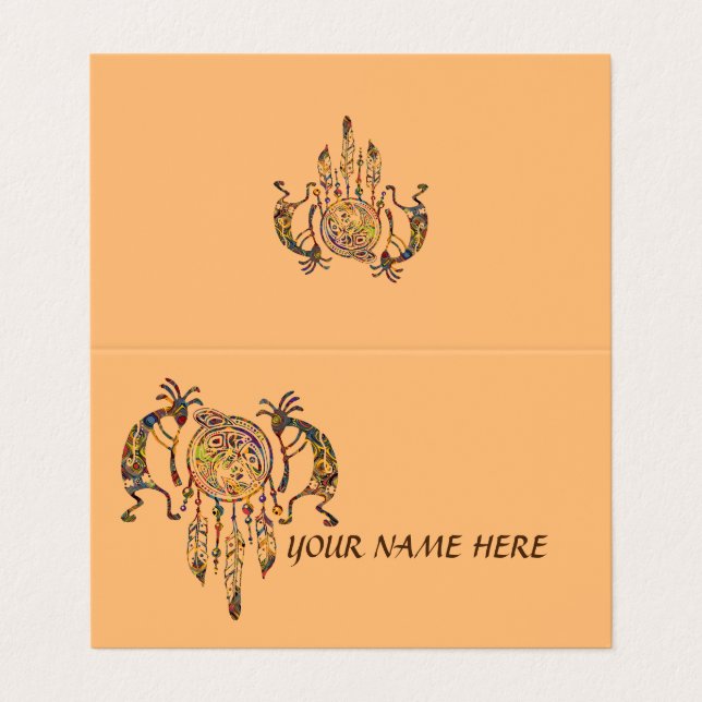 Native American Kokopelli Whale Dreamcatcher 2 Business Card (Outside Unfolded)
