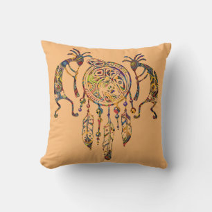 Native American Kokopelli Whale Dreamcatcher 2 Throw Pillow