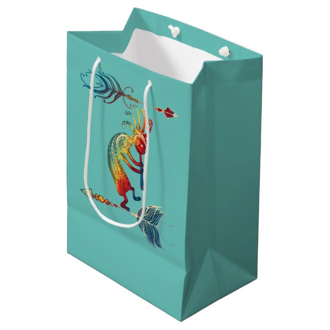 Native American Kokopelli With Two Feathers 1 Medium Gift Bag (Front Angled)