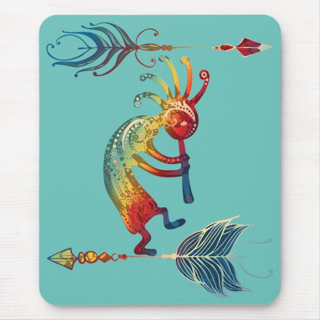 Native American Kokopelli With Two Feathers 1 Mouse Pad (Front)