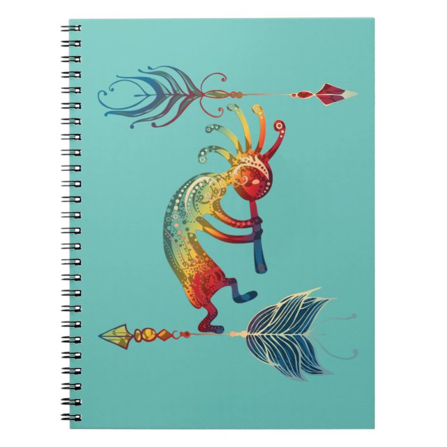 Native American Kokopelli With Two Feathers 1 Notebook (Front)