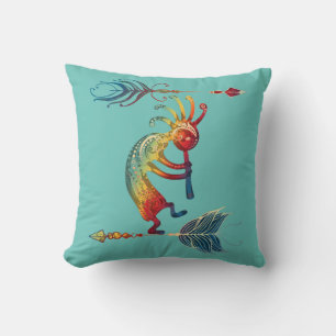 Native American Kokopelli With Two Feathers 1 Throw Pillow