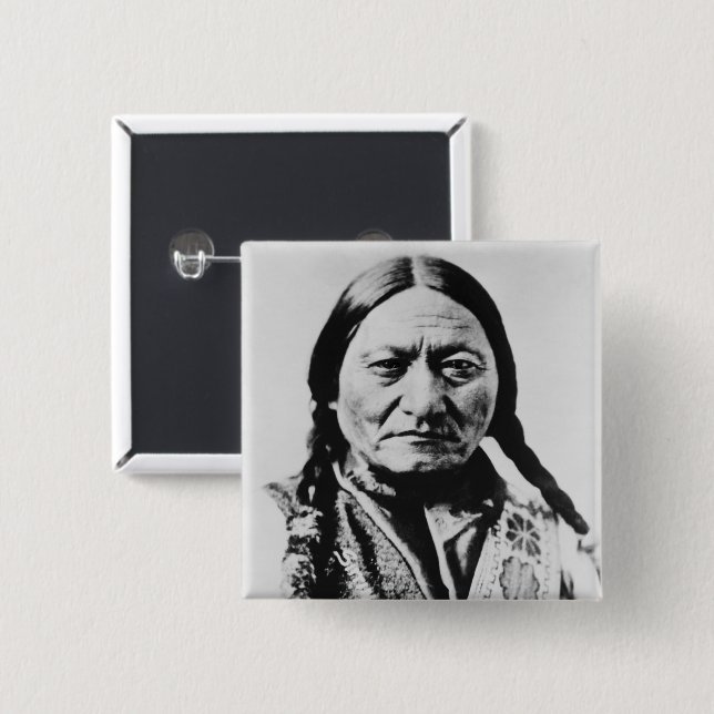 Native American: Lakota Sitting Bull Fort Buford 2 Inch Square Button (Front & Back)